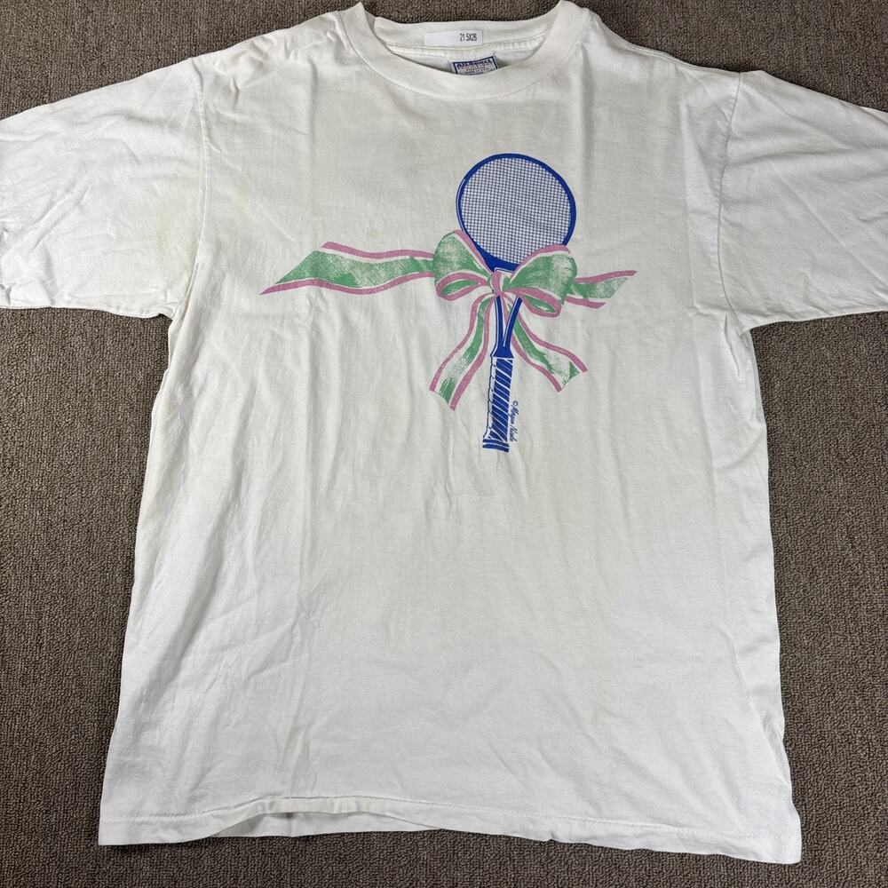 Vintage 90s Tennis Graphic T-shirt Single Stitch White Large